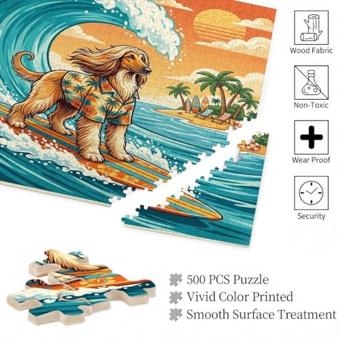 Rompecabezas de madera de 500 piezas con elegante diseño de perro afgano en la playa 6