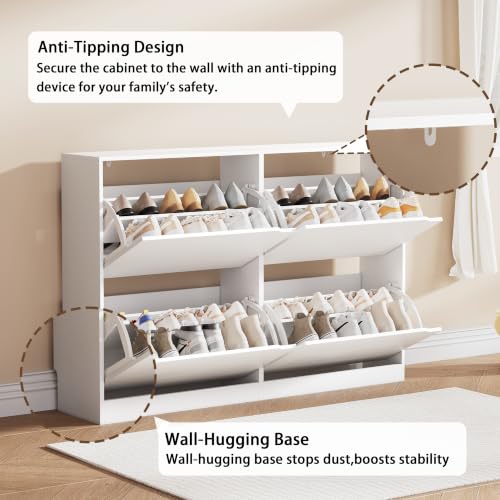 White Hidden Shoe Storage Cabinet for Entryway with 4 Flip Drawers - Image 5