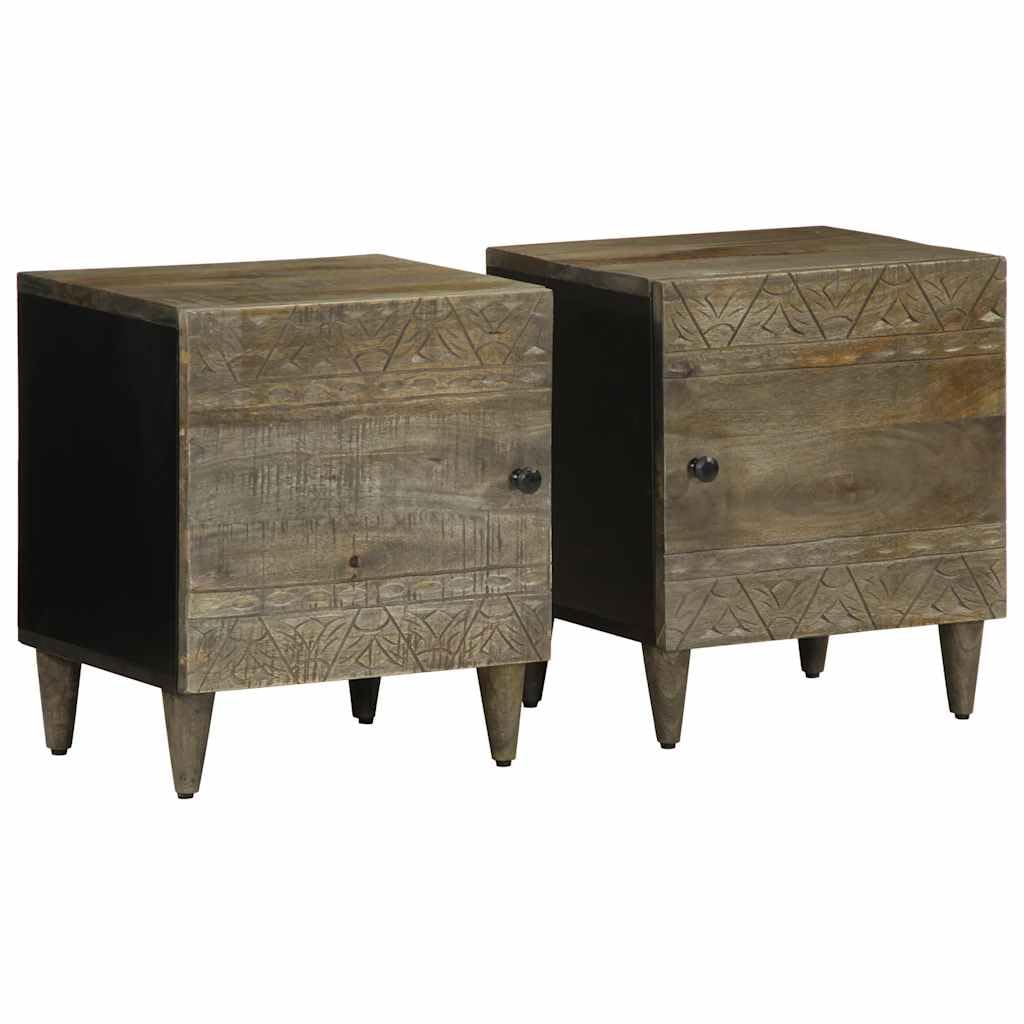 Gecheer Mesitas Noche 2 uds Madera Maciza Mango Gris Claro 40x33x46 cm Mesilla Auxiliar Armario de Habitación Dormitorio Mesillas de Noche TY-2