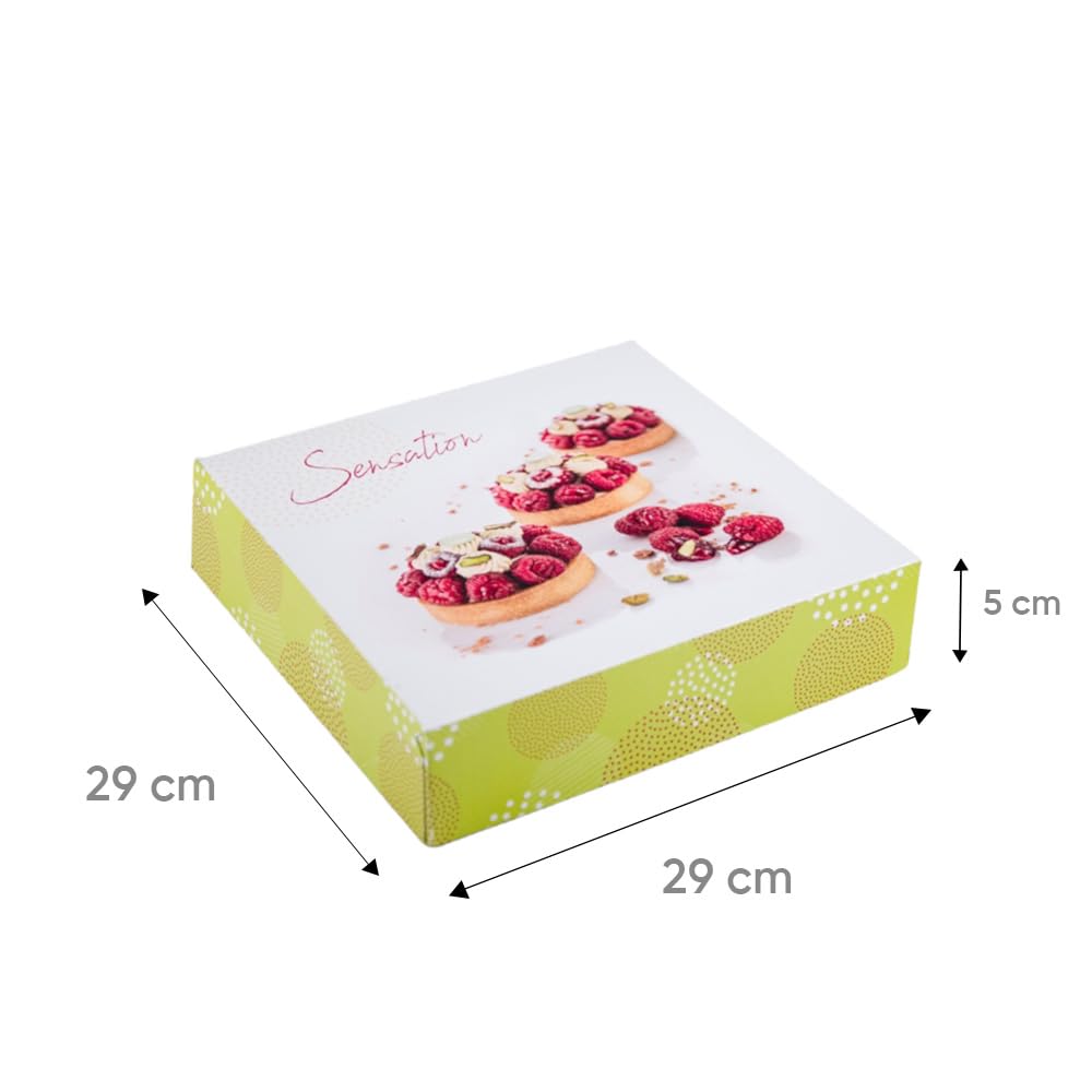 Générique 50 boîtes pâtissières blanches décorées en carton - Parfaites pour Gâteaux, Tartes, Pâtisseries et Cupcakes - Disponibles en Différentes Tailles (29x29x5 cm)