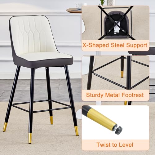 Image of 27'' Counter Height Bar Stools Set of 4 - Kitchen Island Stools with Back,Leather Barstools with Sturdy Metal Legs,Modern Counter Height Stools Ideal for Kitchen Island Pub Cafe