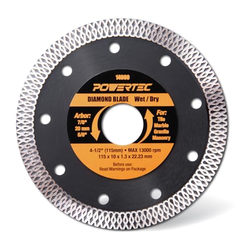 Image of POWERTEC 4-1 /2 Inch Diamond Saw Blades for Angle Grinder - 1 Pack, Super Thin Turbo Mesh Rim Blades for Cutting Porcelain, Granite & Ceramic Tiles, 4.5 inch Diamond Blades (14000)