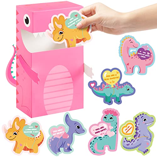 Pink Dinosaur Valentine's Day Mailbox and Cards