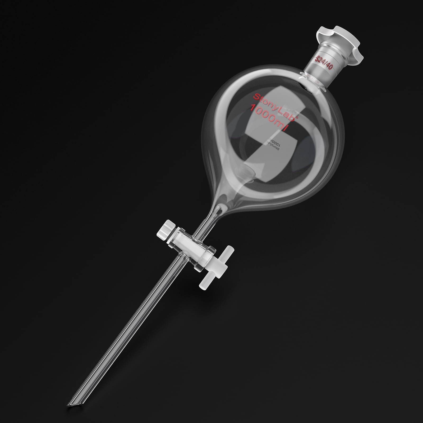 stonylab 1000 mL Scheidetrichter mit 24/40 Schliff & Ptfe-hahn, Borosilikat 3.3 Glas, Sphärisches Design für Flüssigkeitsextraktion & Lösungsmitteltrennung, Inklusive Kunststoffstopfen (1-packung)