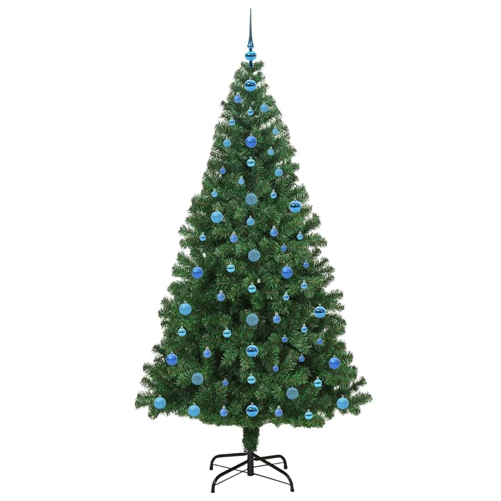 Árbol de Navidad artificial de 210 cm con 300 luces LED de color blanco cálido, soporte y bolas para interior y exterior protegido