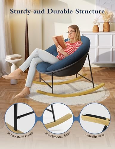 Image of Kidirect Wide Rocking Chair Nursery, Comfy Saucer Nursery Rocking Chairs with Removable Cushion, Indoor Papasan Nursing Chair for Breastfeeding, Mecedora para Adultos for Living Room & Bedroom (Blue)
