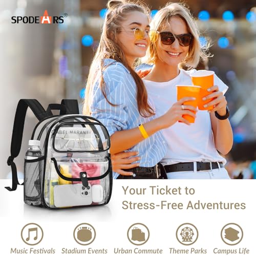 SPODEARS Clear Stadium Backpack for Sports Events, Festival, Travel - 12x6x12 PVC Backpack Multi-Pocket Design, Black2
