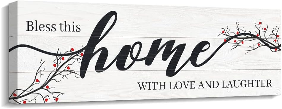 Amazon Com Kas Home 家庭牆壁裝飾鄉村家居標誌勵志名言佳句 祝福這家充滿愛和笑聲的帆布牆藝術適用於臥室客廳廚房家居裝飾