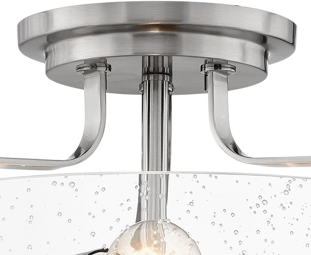 Hinkley Harper 3643BN-CS Large Semi-Flush Ceiling Light, Sleek, Retro Style, Brushed Nickel and Clear Seedy Glass