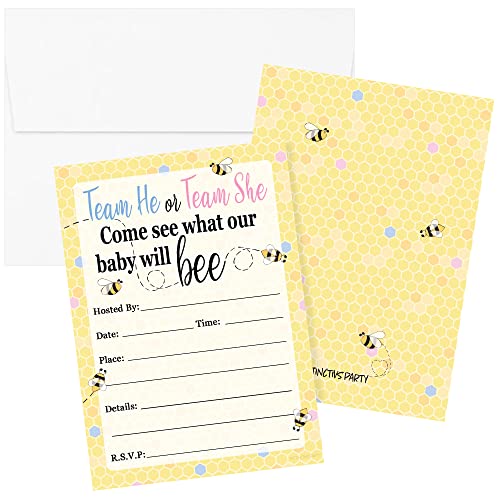 DISTINCTIVS Bumble Bee Gender Reveal Party Invitations What Will Baby Bee 10 Yellow Honey Bee Invite Cards with Envelopes