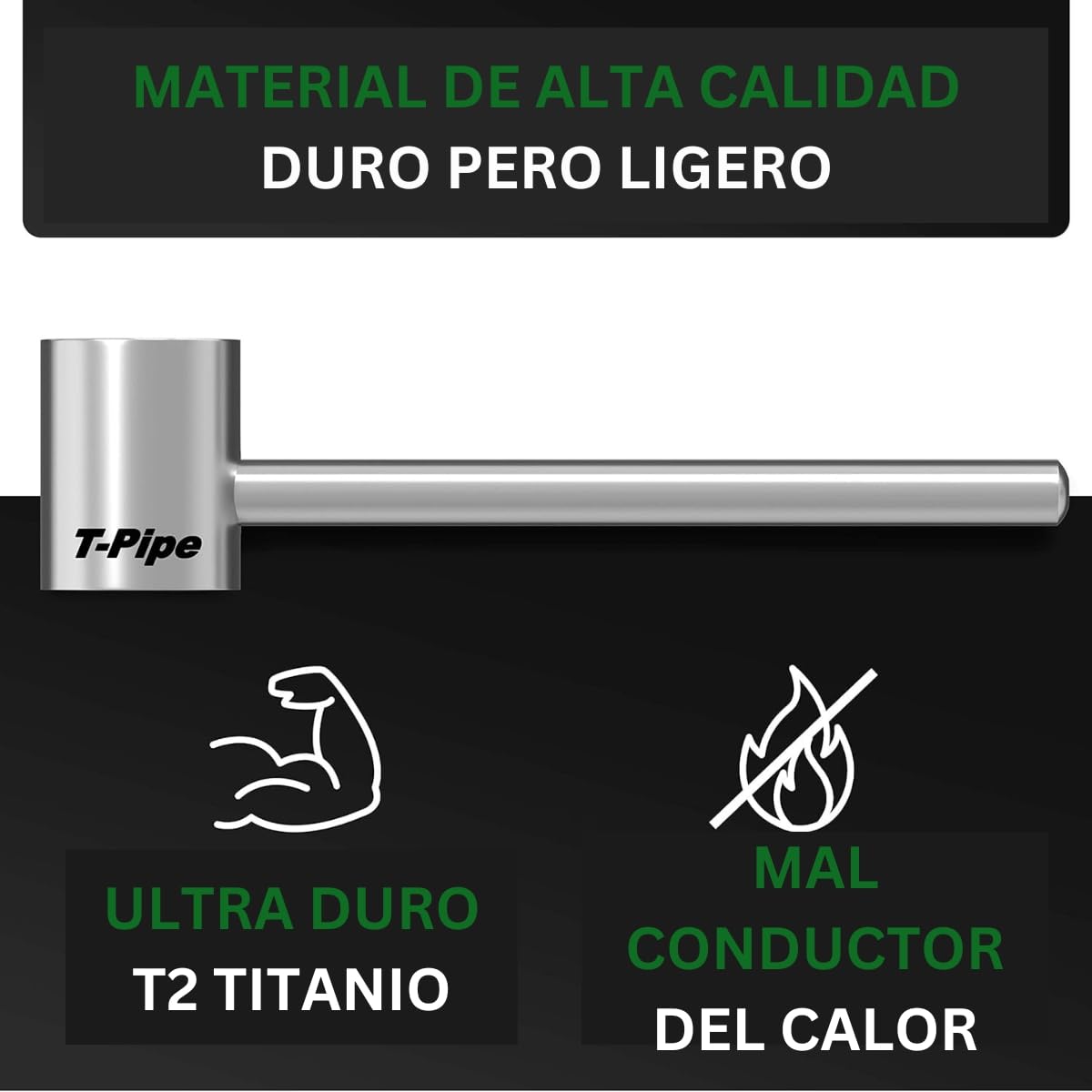 Pipa de titanio UDOPEA T-Pipe - La original - Pipa metálica de alta gama con propiedades perfectas para fumar - Pequeña, ligera, de sabor neutro (Titanio)