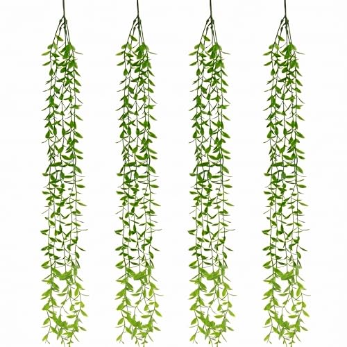 Image of Dekorly 75CM Artificial RainFlow Ivy Hanging Vines (Pack of 4) | Lush Green Cascading Creeper for Home & Balcony Decor (Rainflow Dark Green Vines, 75CM)