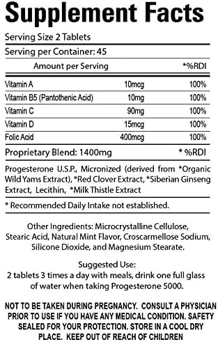4 Pack Progesterone 5000 Tablets - Natural Hormone Balance Supplement - Body Glandular System