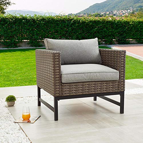 PatioFestival Silla de mimbre para exteriores, sillón de ratán con cojines extraíbles, muebles de comedor para patio, jardín, balcón, porche, junto a la piscina