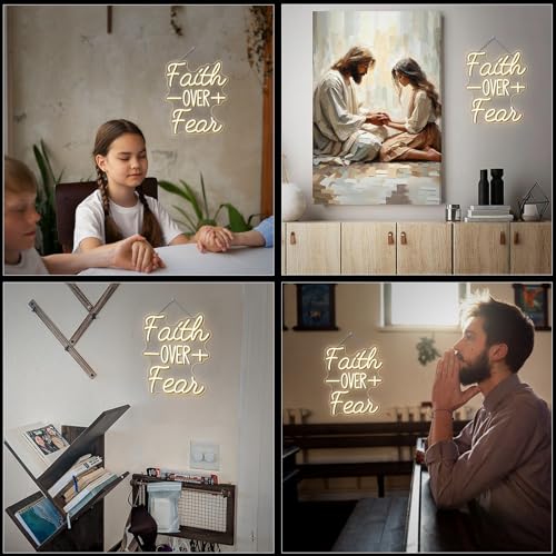 Image of WLHOPE Faith Over Fear Neon Sign Bible Verses Neon Signs for Wall Decor Christian Led Lights Religious Light Up Church Prayer Room Home Bedroom Club Party Christian Gifts
