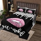 homemissing pink black sexy lips trapuntato 240x220cm get naked copriletto diamond get naked trapuntato kids toddler glitter leopard print sexy lips with 2 pillow case