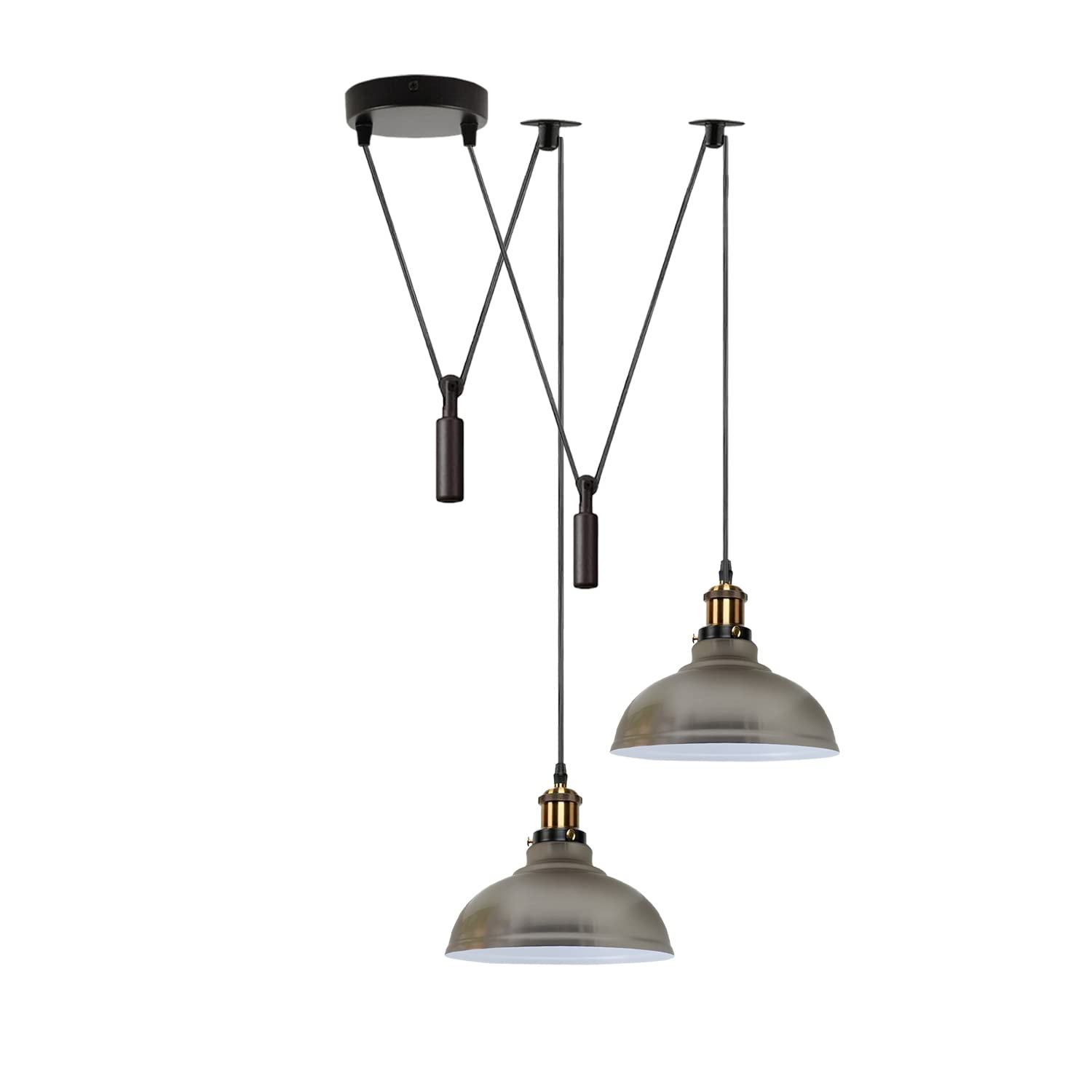 LEDSone Retro 2 Head Spider Light Ceiling Pendant Lamp Shade Metal 29cm Satin Nickel E27 Base Adjustable Hanging Industrial Fixture for Living Room Bedroom Cafe Hall Loft