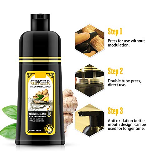 Ginger Black Hair Shampoo,Hair Color Dye Semi Permanent Shampoo,Instanty Black Hair Color Matter Agent Last 30 Days,5 Minutes Finsh 500Ml.(Ginger Fragrance) #TOP5