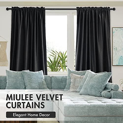 Image of MIULEE Black Blackout Velvet Curtains Drapes 72 Inch Long 52 inchx72 inch Bedroom | Luxurious Bedroom Living Room Decor, Room Darkening, Thermal Insulated, Rod Pocket Design, Super Soft Fabric