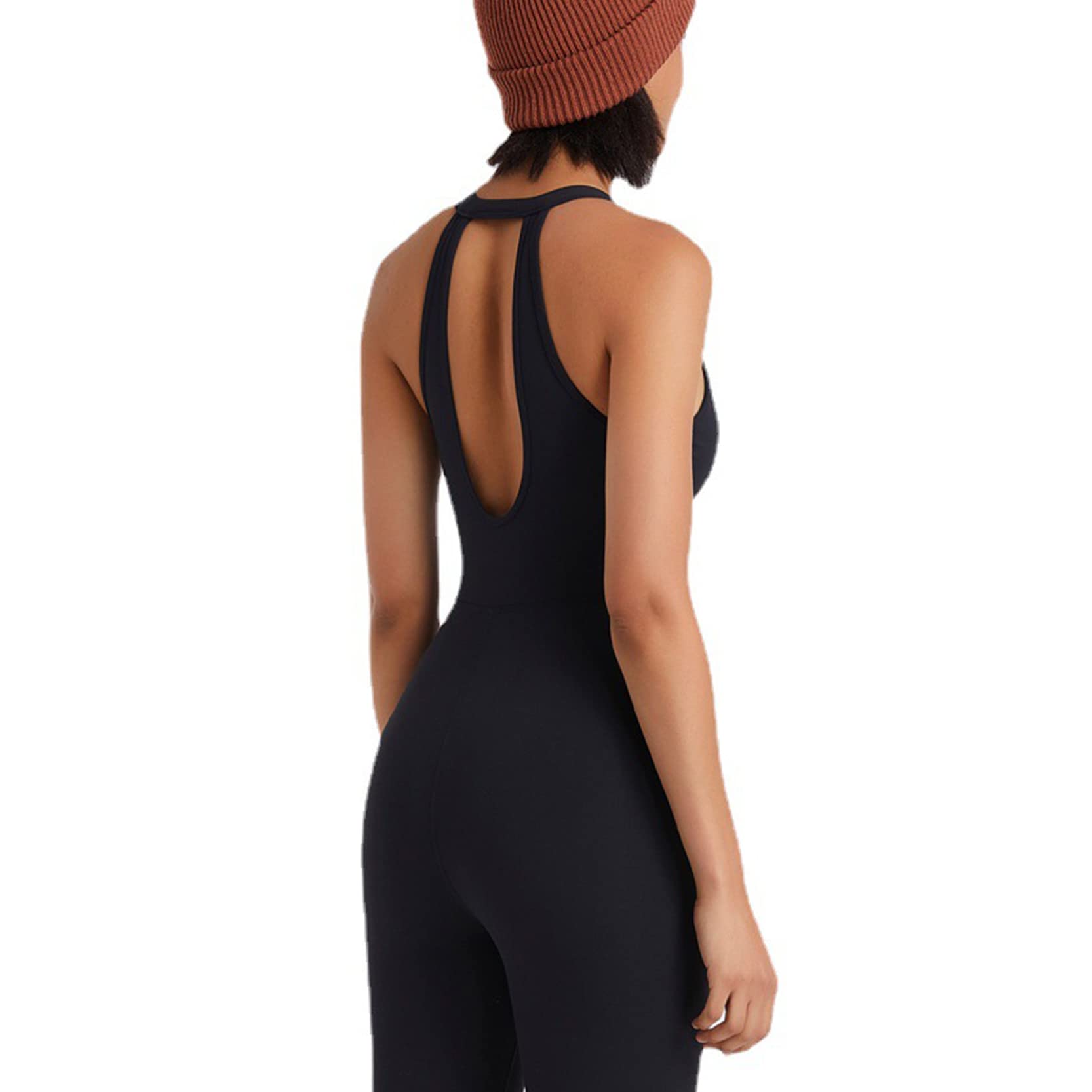 Mono deportivo de yoga de una pieza para mujer negro,Mono sin mangas con escote en V y espalda de belleza,Ropa de gimnasio todo en uno,Jumpsuit Estiramiento transpirable