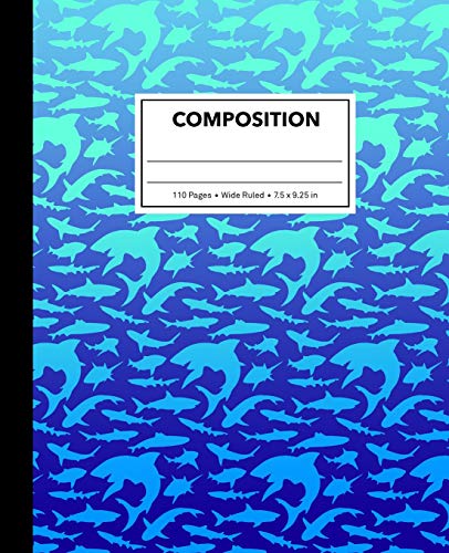 Composition: Blue Gradient Shark Composition Notebook for Kids, Cool Marble Sharks Pattern for Boys, Wide Ruled Book 7.5 x 9.25 in, 110 Pages, Back to School Supplies, For Students and Teachers image 3