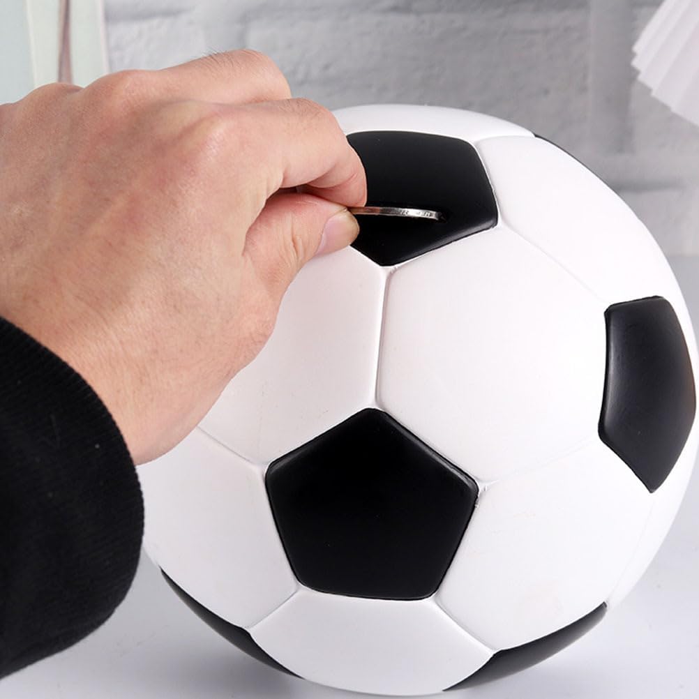 BESTonZON Soccer Ball Piggy Bank, Football Sports Themed Coin Bank, Shatterproof Soccer Piggy Bank, Coin Bank with Football Look, Saving Money and Sports Decor for Grils Boys (S Size)