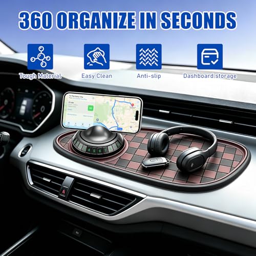 Mobile Phone Bracket Anti-Slip Mat,Universal Fit Anti-Slip Mat,Multifunction Car Dashboard Mat with Temporary Parking Number,360° Rotating Adjustable Phone Holder (Black-Brown) by Generic - Used condition - Image 2
