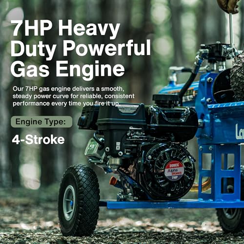 Landworks Log Splitter Portable 20 Ton Rapid Auto Return Ram System Bucher Gear Pump 7HP Engine Horizontal Full Beam Steel Wedge Firewood Splitting Forestry Harvesting