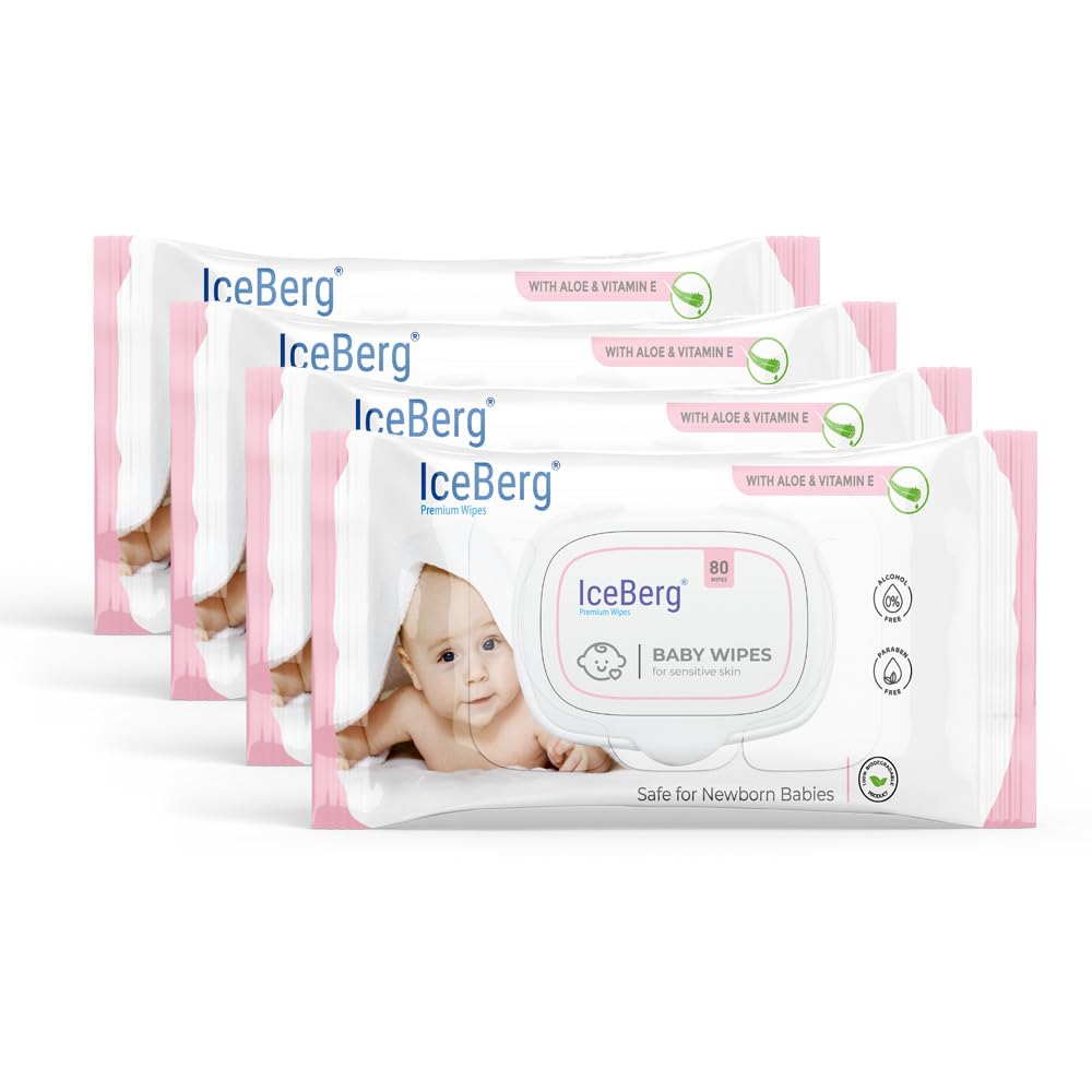 ICEBERG Natural Care Sensitive Baby Wipes, Unscented, Hypoallergenic, 99% Purified Water 80 Wipes in 1 pack (4)-image-35
