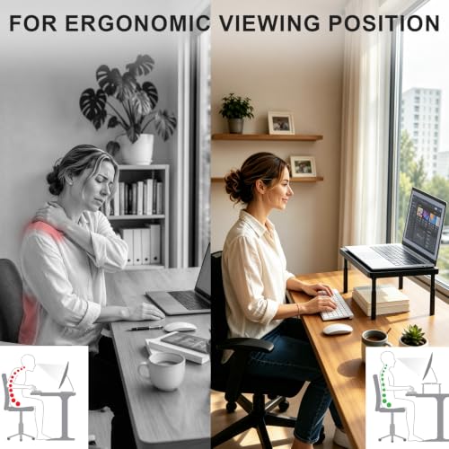 Image of WALI Monitor Riser for Desk, 3 Height Adjustable Laptop Riser with Airflow Vents, Desk Organizer for Computer /Printer /Notebook, 2-Pack for Dual Monitor Setup, Black (PTT001‑2)