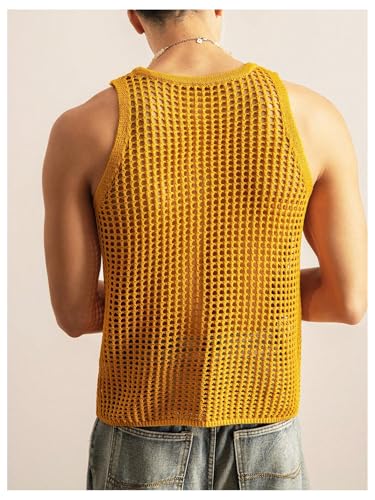 SHENHE Men's Crochet Sweater Vest Hollow Out Loose Knit Sleeveless Crew Neck Sweater Tank2