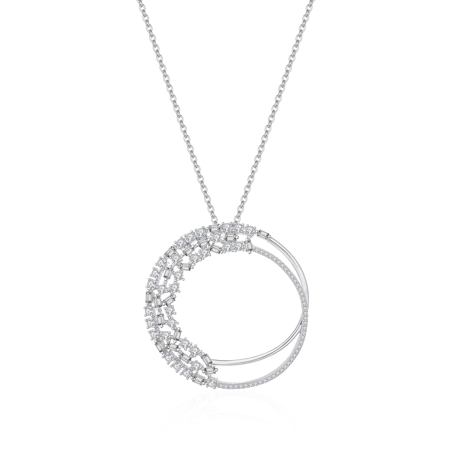 Collane Semplice Rotondo intarsiato cubico zirconi Collana Pendenti da Donna Banchetti Moda squisita Gioielli Collana Elegante Collana da Donna (Metal Color : Silver)