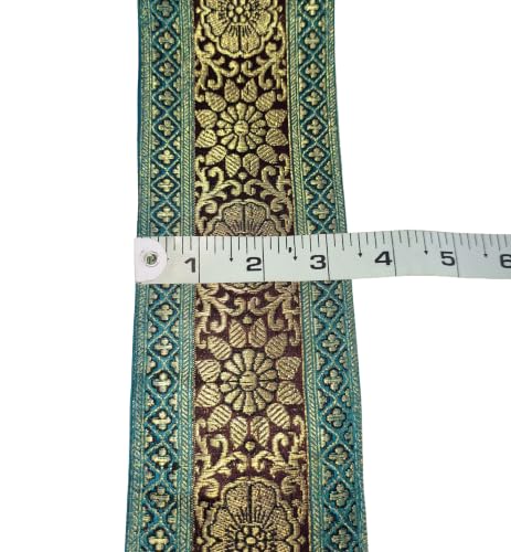 Image of Brocade Ethnic Work 9 Meter Laces and Borders Material for Dresses, Sarees, Lehenga, Suits, Blouses, Dupatta, chunri and Crafts (Turquoise x Black)
