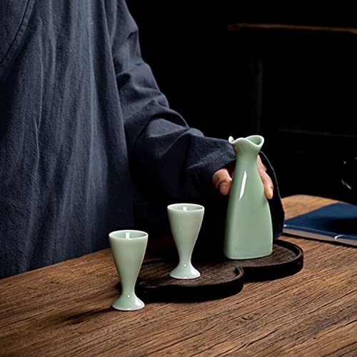 Service à saké traditionnel japonais en céramique de 3 pièces avec 2 tasses - 4