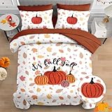 WeCozy Fall Bedding Queen Size 7 Pieces - 3D Embroidery Pumpkin Comforter Set, Thanksgiving Tufted Bed Set for Kids and Adults, Maple Leaves Orange Bedding Set with 2 Pillowcases and 2 Shams
