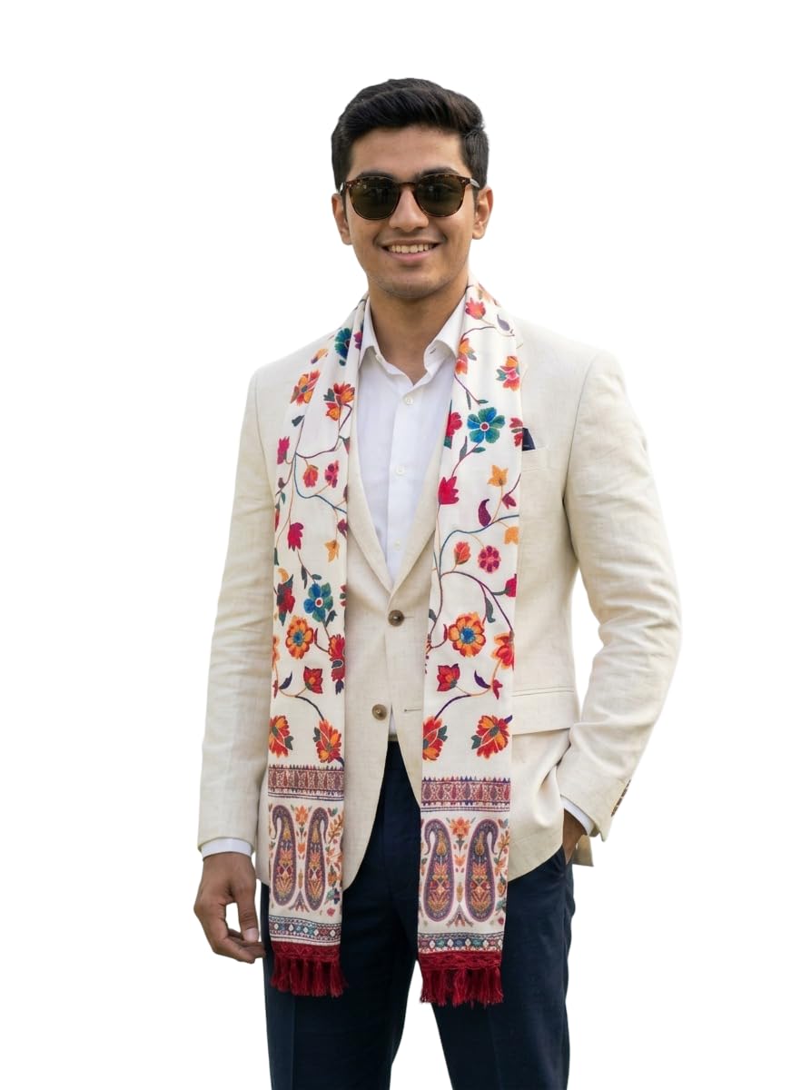 tulsi enterprise Men's Premium Ethnic Paisley Print Stole – Luxury Cotton-Silk Blend Festival and Wedding Stoles for Formal Events-picture-41