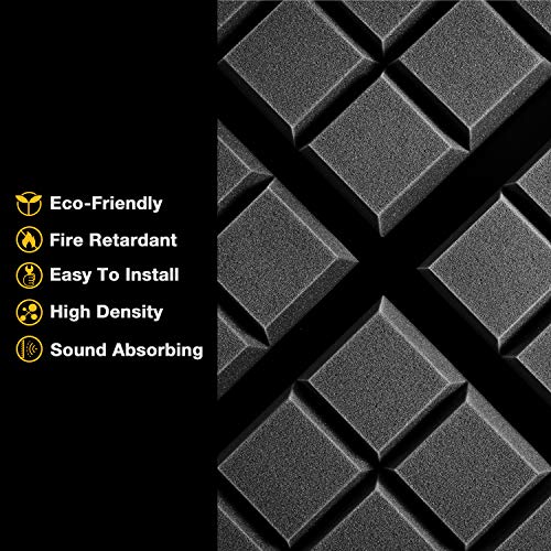 2" X 12" X 12" Acoustic Foam Panels, Beveled 9 Block Tiles, Sound Panels wedges Soundproof Sound Insulation Absorbing (12 Pack, Black) - Image 3