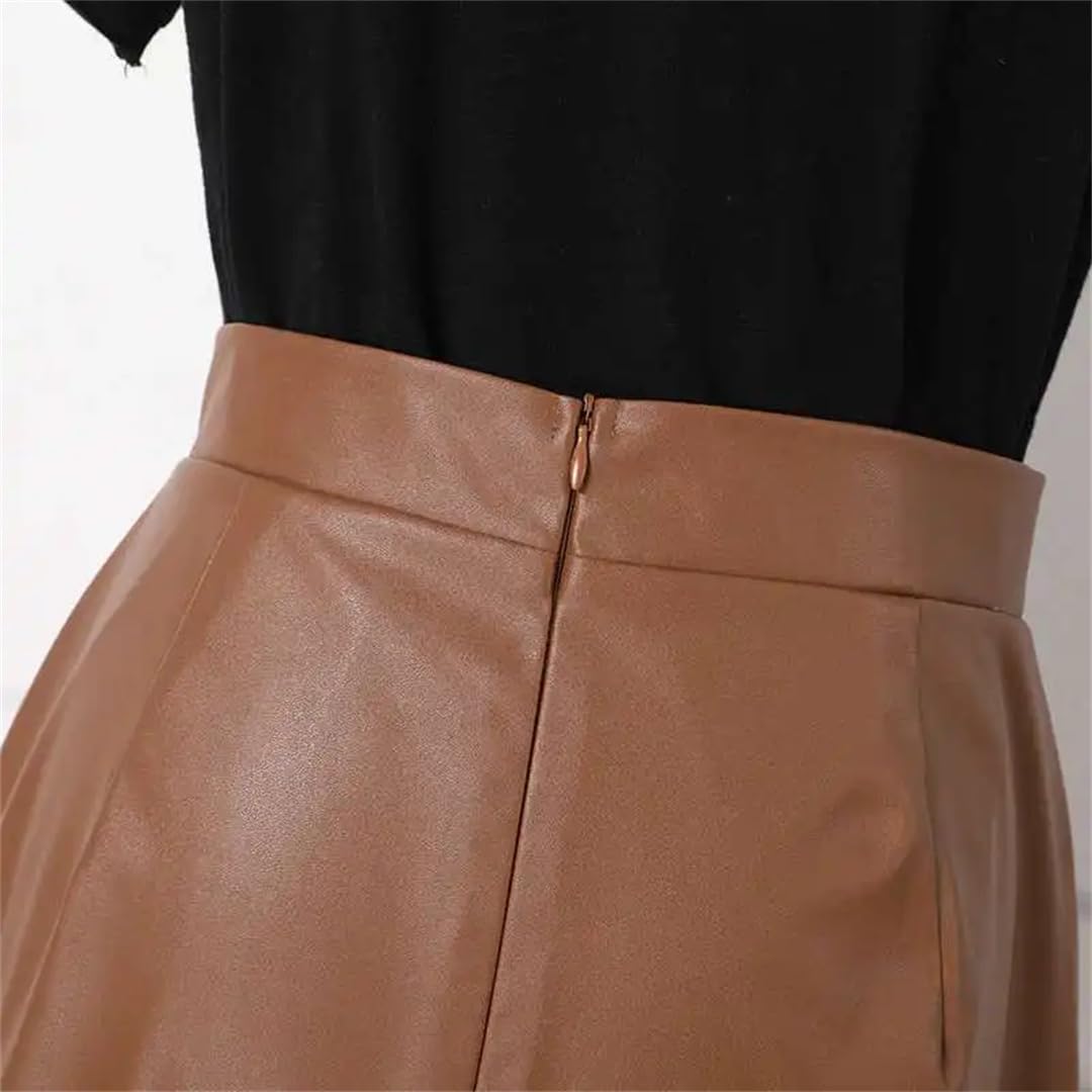 Wjnvfioo Moda A Vita Alta Donne PU Gonne In Pelle Vintage Pieghe Patchwork Increspature Autunno Solido Gonne