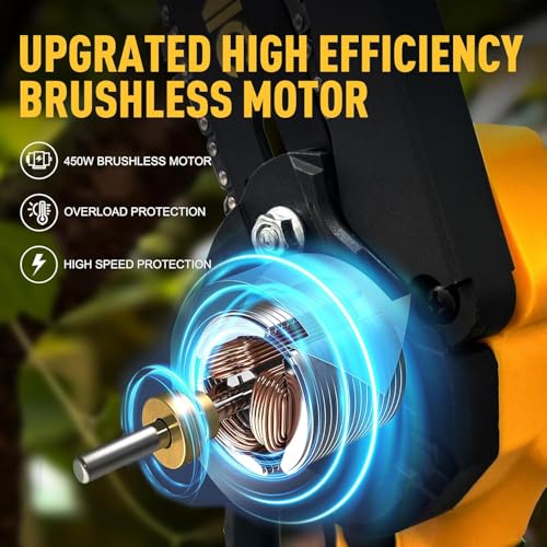 Image of Roslen Mini Chainsaw Cordless With 2 Rechargeable Batteries, Chainsaw Machine 6 inch Cutting Area Wide Heavy Duty, Battery Powered Chainsaw for Wood Working, Tree Trimming (Yellow)