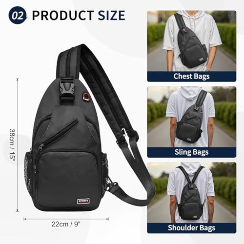 Image of Convertible Sling Bags for Women Men, Lightweight Crossbody Backpack Daypack Fit for 11 inch Tablet for Casual Travel Sport Hiking (Black)