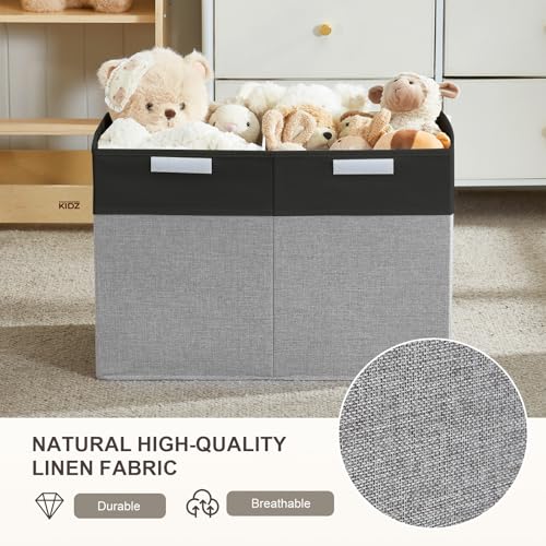 Image of Large Toy Storage Box with Lid, Collapsible Toys Storage Organizer Bins with Dividers and Handles, Storage Chest Bin for Kids, Boys, Girls, Nursery 25 inchx13 inch x16 inch (Balck & Gray)