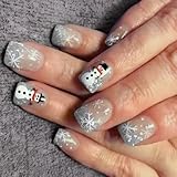 Presse de noël sur les ongles carrés faux brillants modèles d'hiver faux couvertures complètes acrylique artificiel 24 pièces bâton sur faux ongles