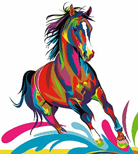 Broderie point de croix kit débutant cheval coloré canevas pré-imprimé 40x50cm loisir créatif