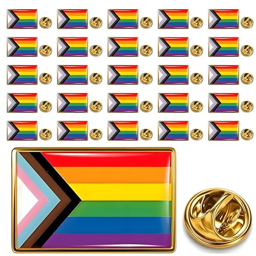 metal rectangular Progress Pride Pin Rainbow Gay Flag LGBTQ Inclusive Progressive Lapel Pins for clothing Backpack decoration Pride Month Accessories Gift Bulk (25)
