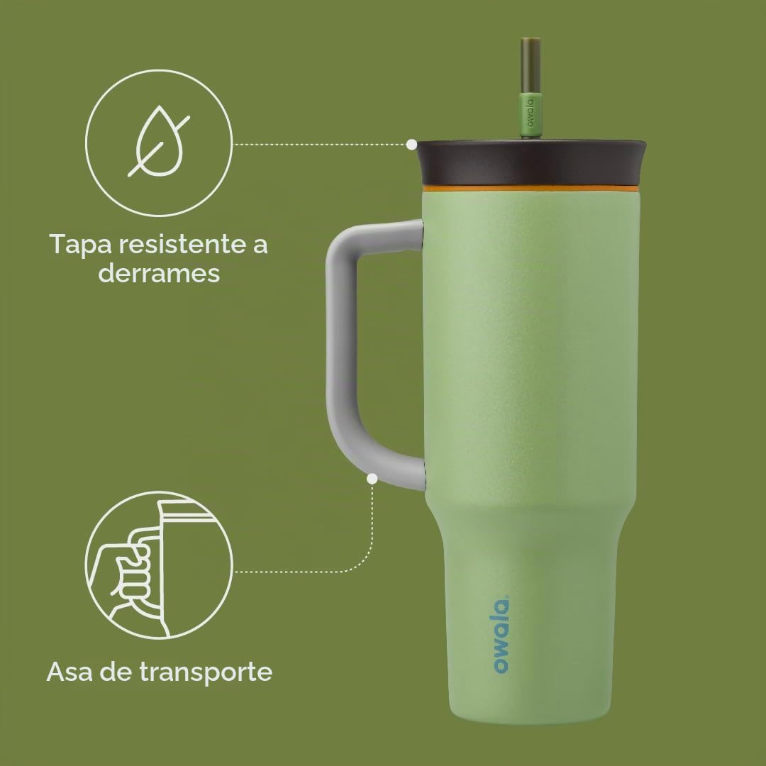 Owala Stainless Steel Insulated Travel Tumbler, 1.18 L - Vaso térmico en acero inoxidable con pajita y mango, tapa resistente a derrames, para los viajes y el aire libre, Brave Adventure