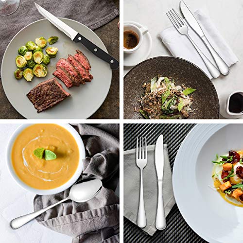 image for Wildone 72-Piece Silverware Set with Steak Knives, Stainless Steel Fla