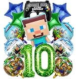 10 Geburtstag Dekoration Set - 13-tlg. Pixel Ballon Party Pack für Jungen | Miner Gamer Geburtstagsbeutel, Luftballons & Deko für Kinderfest | Geschenkbeutel für 10 Jahre Jubiläum (10)