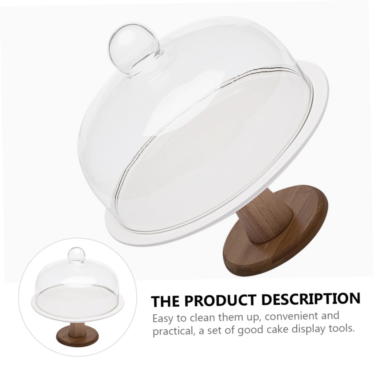 Tortenplatte mit Glasglocke und Holzsockel Praktische Kuchenhaube für Snacks und Desserts Stabile Runde Glasabdeckung Eleganter Food Cover für Partys und Backzubehör