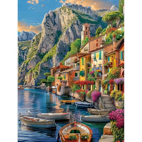KEYIFA Peinture par Numéros pour Adulte, Kits de Peinture au Numéro avec Canevas Acrylique et Pinceaux, DIY Ville Creatif Toile Kits Paint by Numbers,...