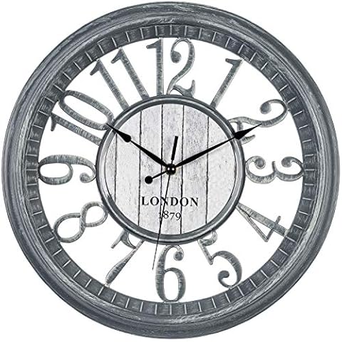 Bernhard Products Large Wall Clock 16 Inch Gray Noiseless Battery Operated Quality Quartz Rustic Farmhouse Shabby Chic Vintage Design for Kitchen/Living Room/Bedroom/Decorative Stylish Clocks Cover